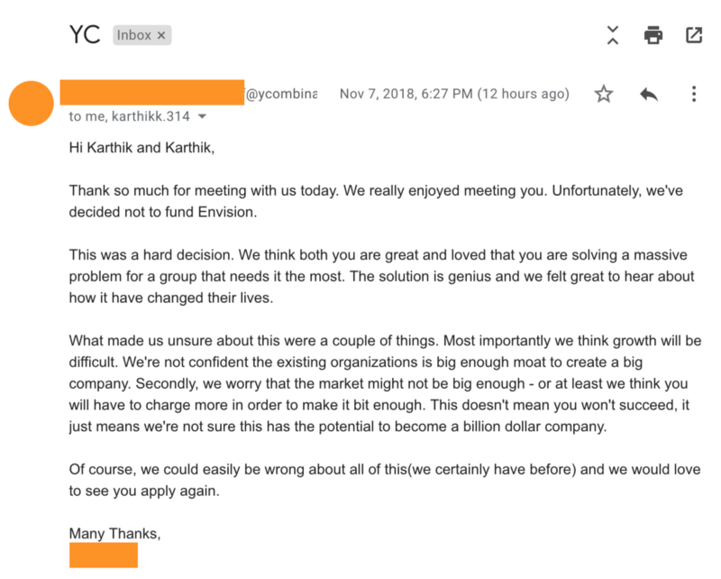 A screenshot of the email sent by the Y Combinator. You can find a readable link in the caption.