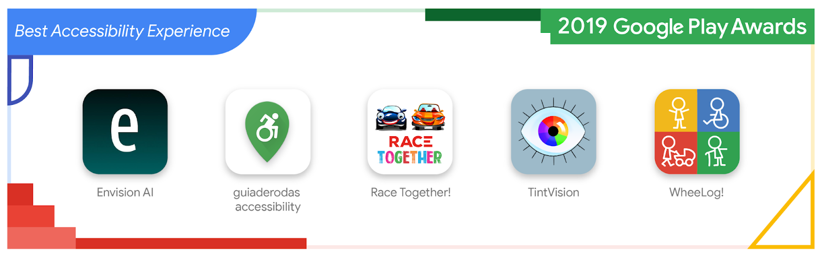 A graphic showing the Logos of all the apps nominated in the Accessibility Category