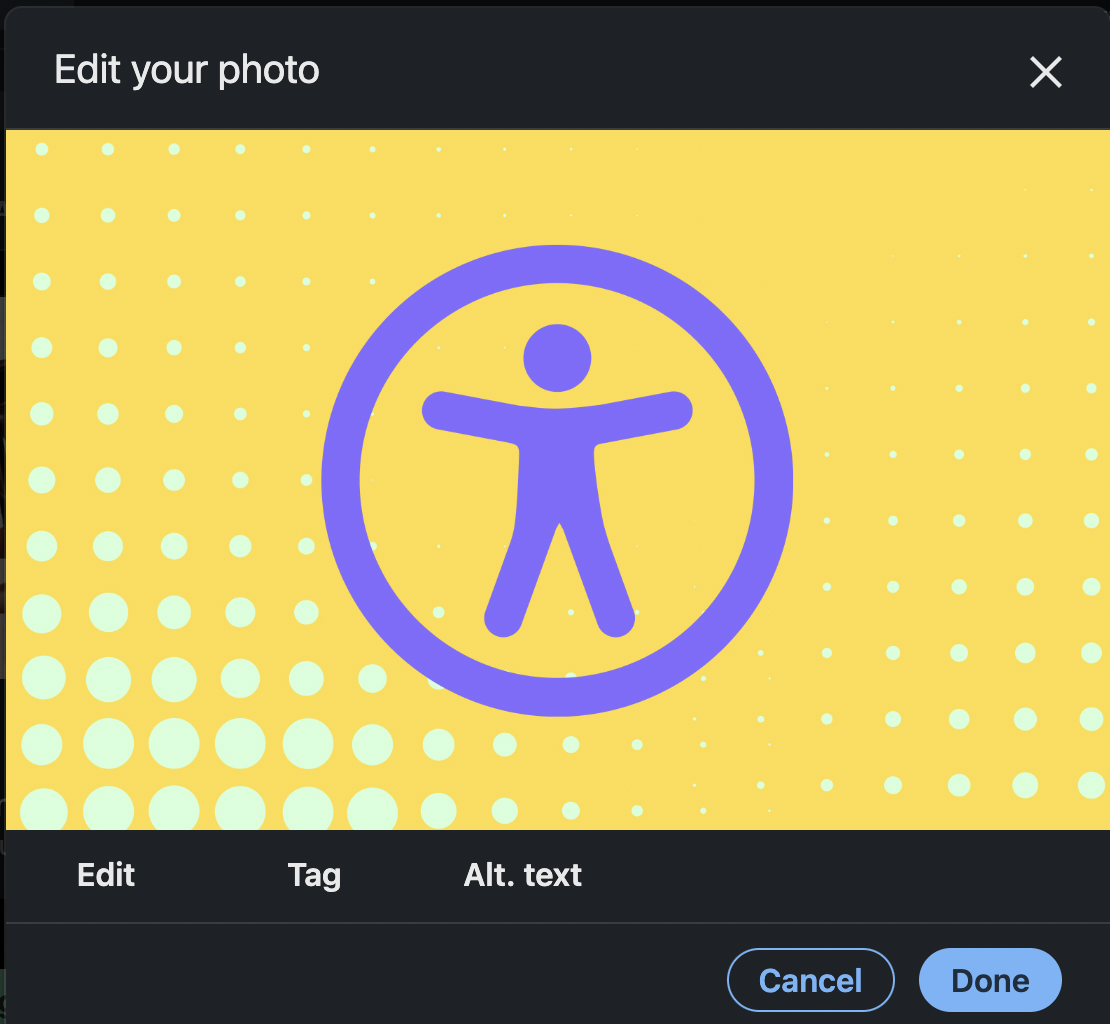 A screenshot of an "edit your photo" option when creating a post on Linkedin. There is a logo of a stickman in a circle and buttons "Edit", "Tag" and "Alt.Text" at the bottom.