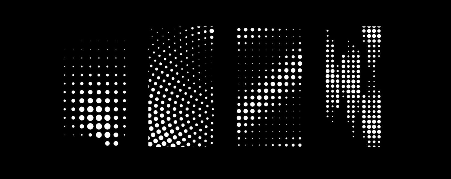 4 examples of abstract shapes formed out our dot grid patterns