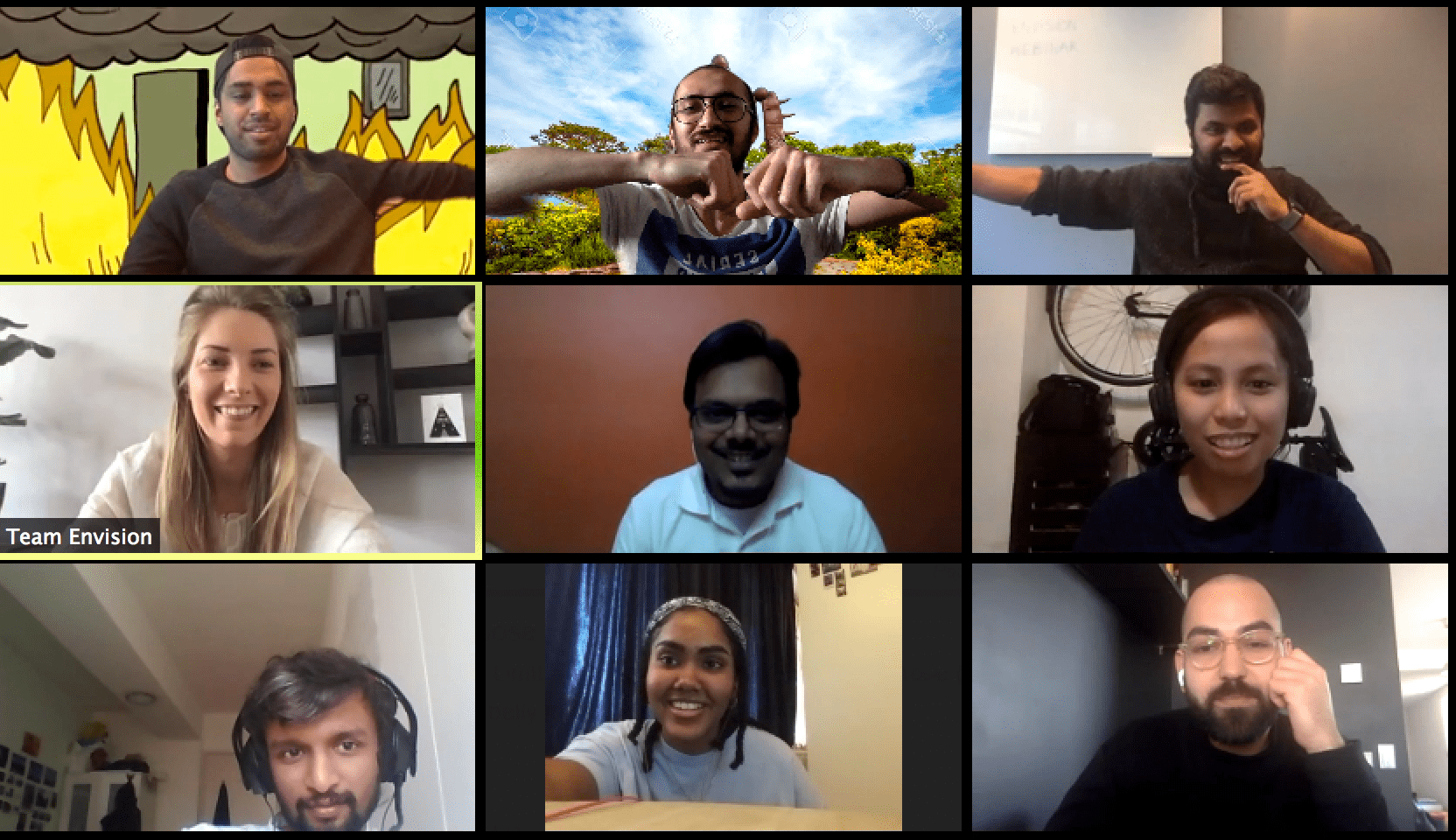 Screenshot of team Envision on a Zoom call goofing around