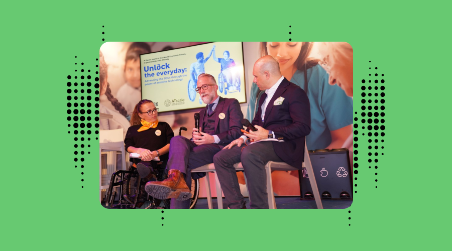 Filmmaker Leopoldine Huyghues Despointes, a global advocate on disability rights, and ATscale CEO Pascal Bijleveld address the launch in Davos.