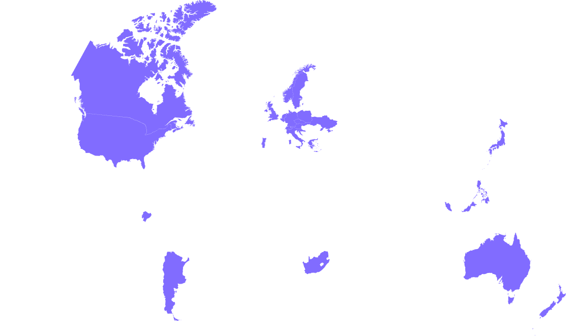A world map visually showing all the regions where Envision Distributors are present